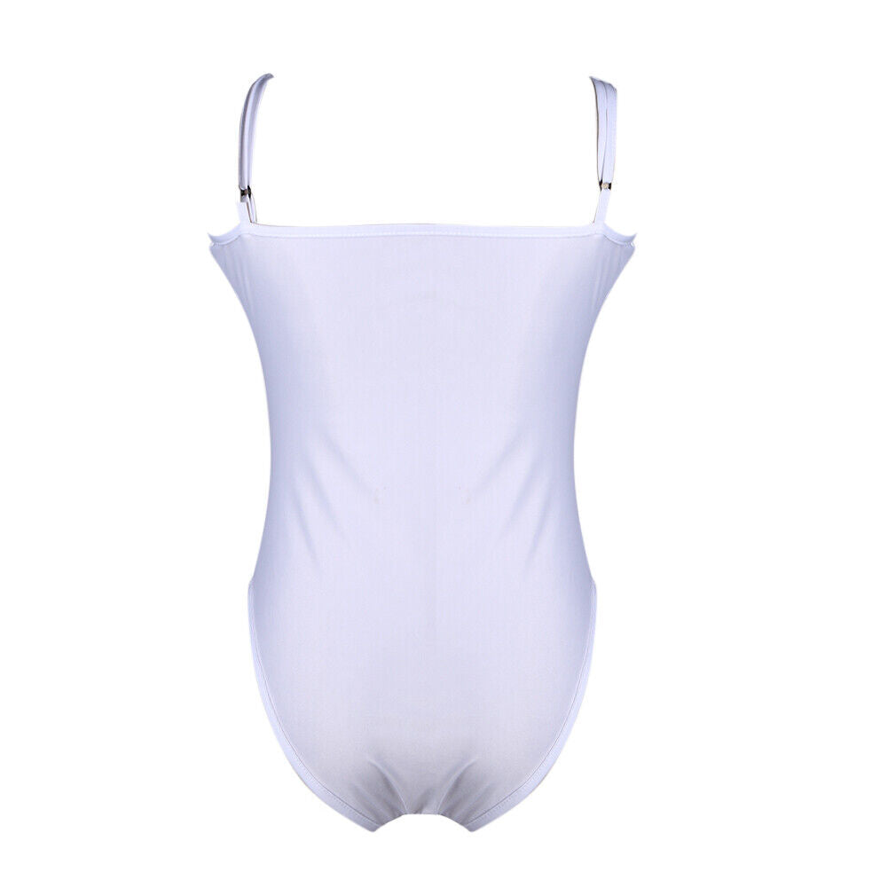 2017 Women V Neck one-piece Bandage Swimsuit (White)(XL)