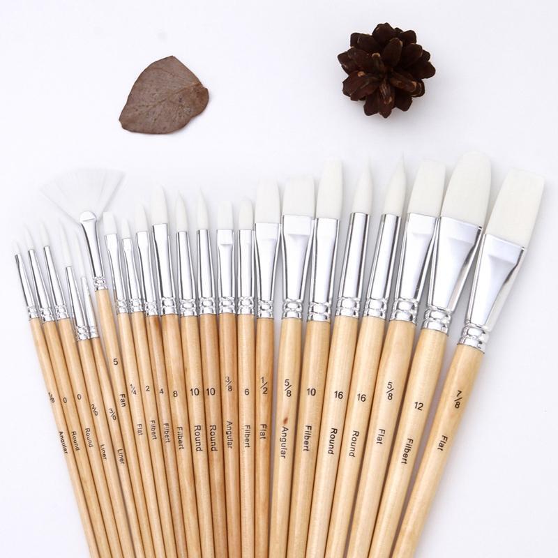 Professional Paintbrush Flat Edge Nylon Paint Brush Portable Artist Painting Kit