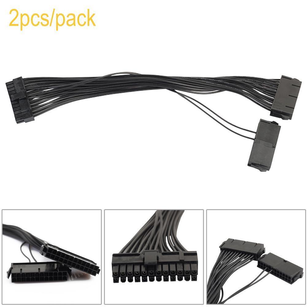 2pcs 30CM Dual PSU Power Supply 24 pin ATX Motherboard Adapter Cable