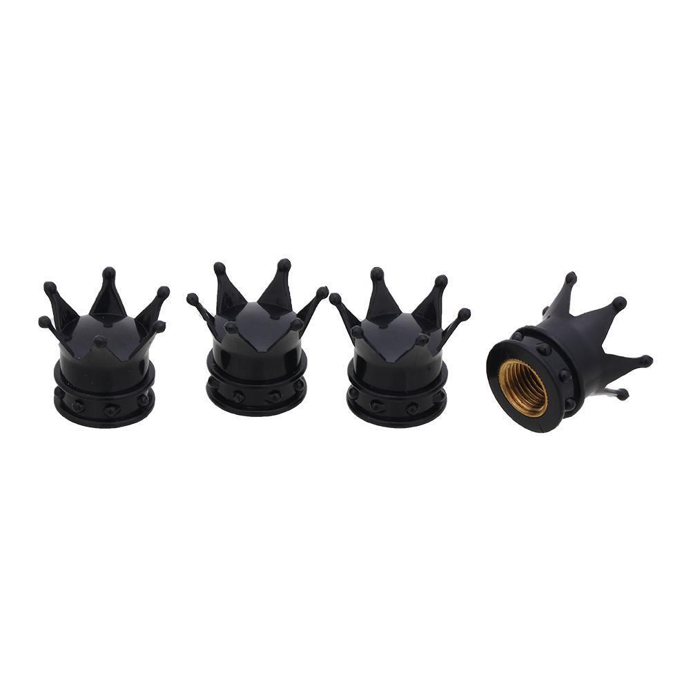 4pcs Universal Crown Style Car Tire Air Valve Stem Caps Dust Covers (Black)