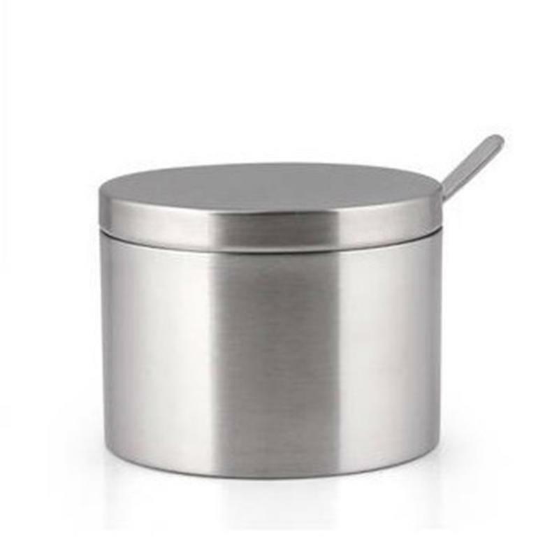 Stainless Steel Sugar Bowl Spoon Seasoning Jar Condiment Pot Spice Container Lid