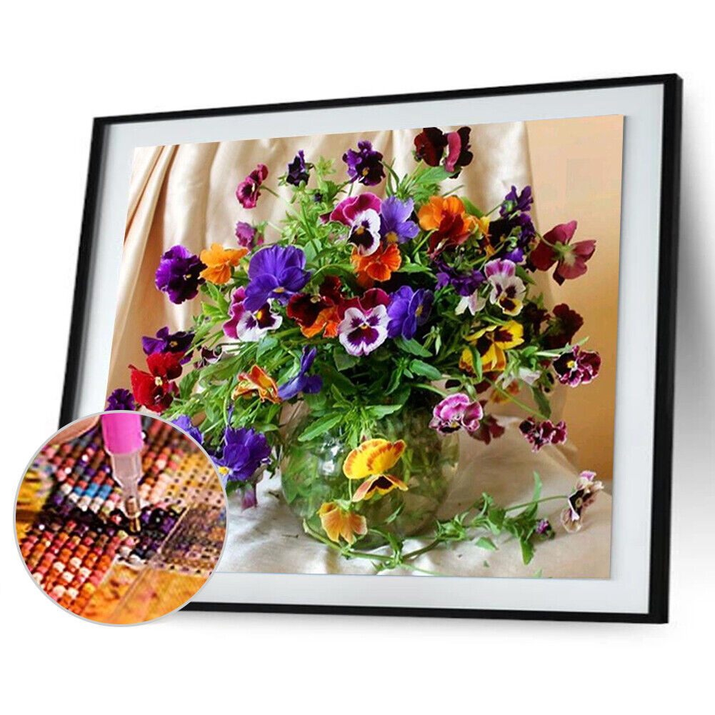 5D DIY Diamond Painting Blossom Colorful Flowers Pot Cross Stitch Mosaic