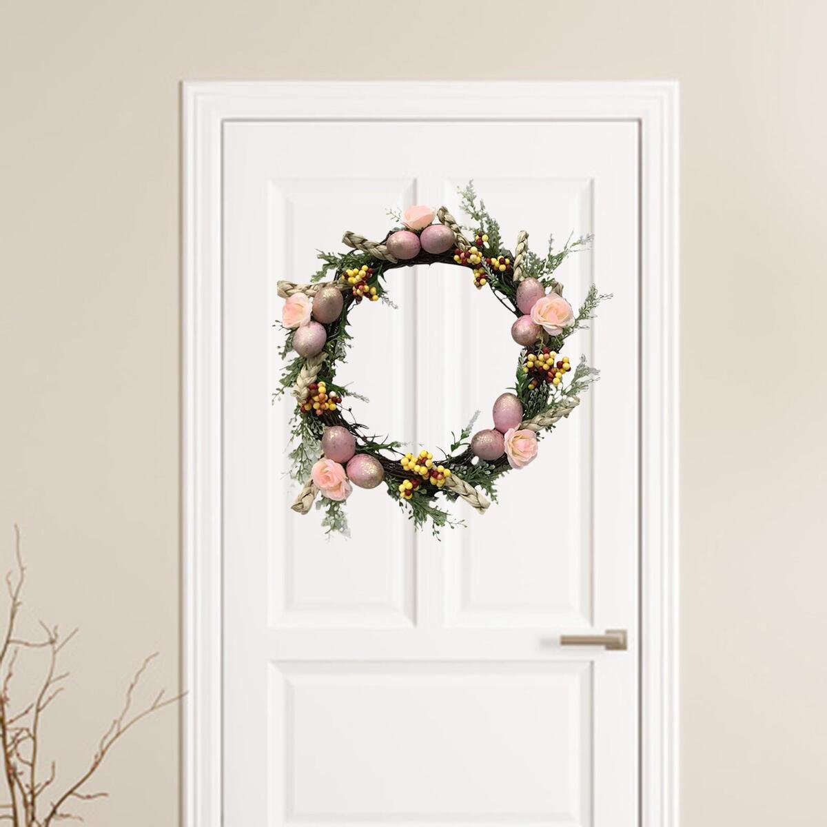 16 inch Easter Wreath with Pink Eggs Decorative Festival Mantelpiece Garden