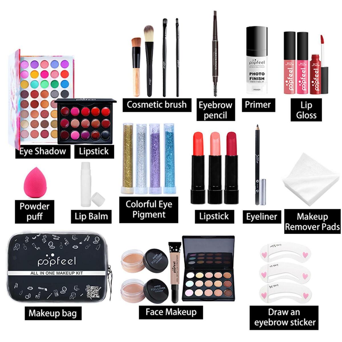 Makeup Kit Gift Set Foundation Lipstick Brush Face Powder Eyeshadow for Travel
