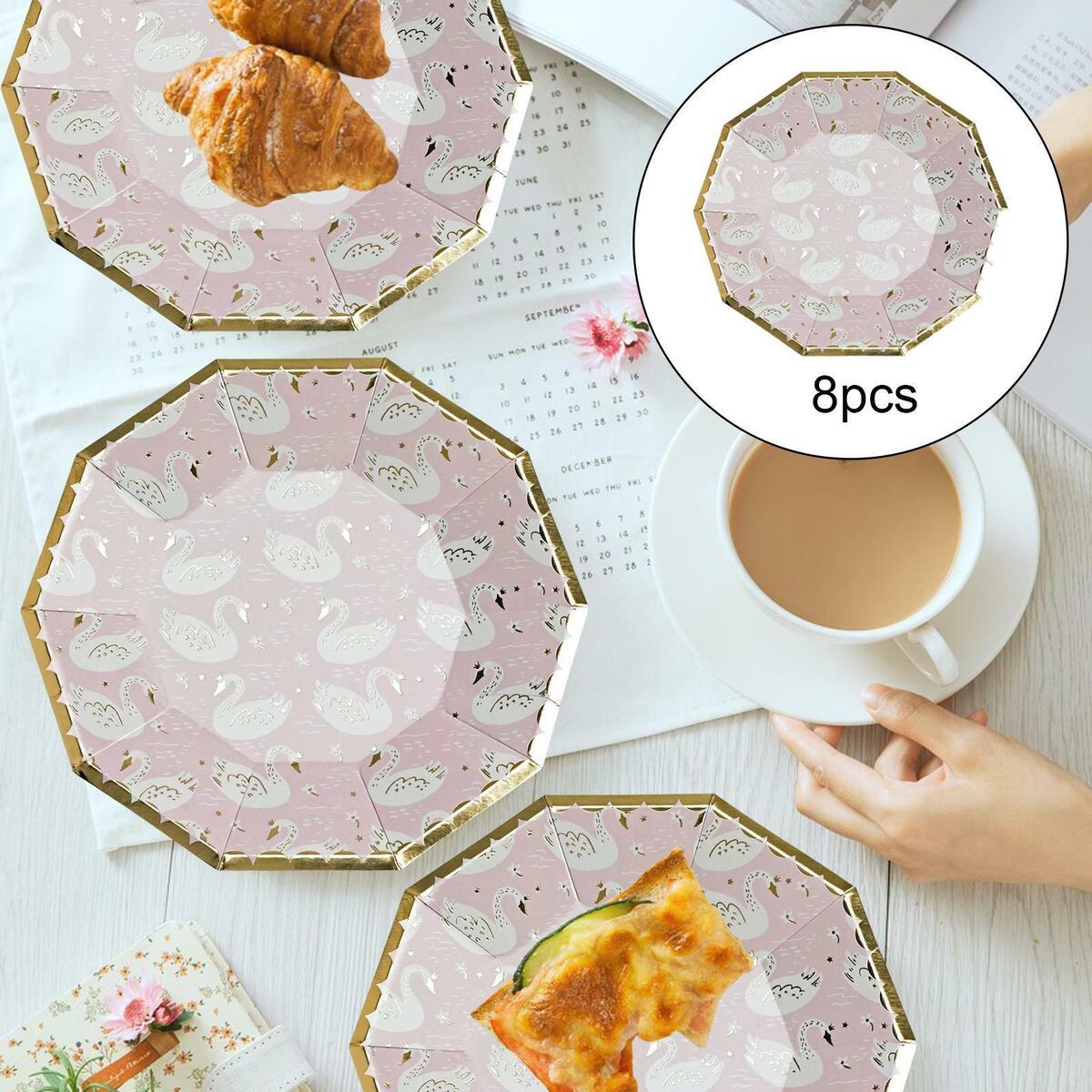 8Pcs Pink Disposable Dinner Plate Degradable for Valentine'S Day Supplies