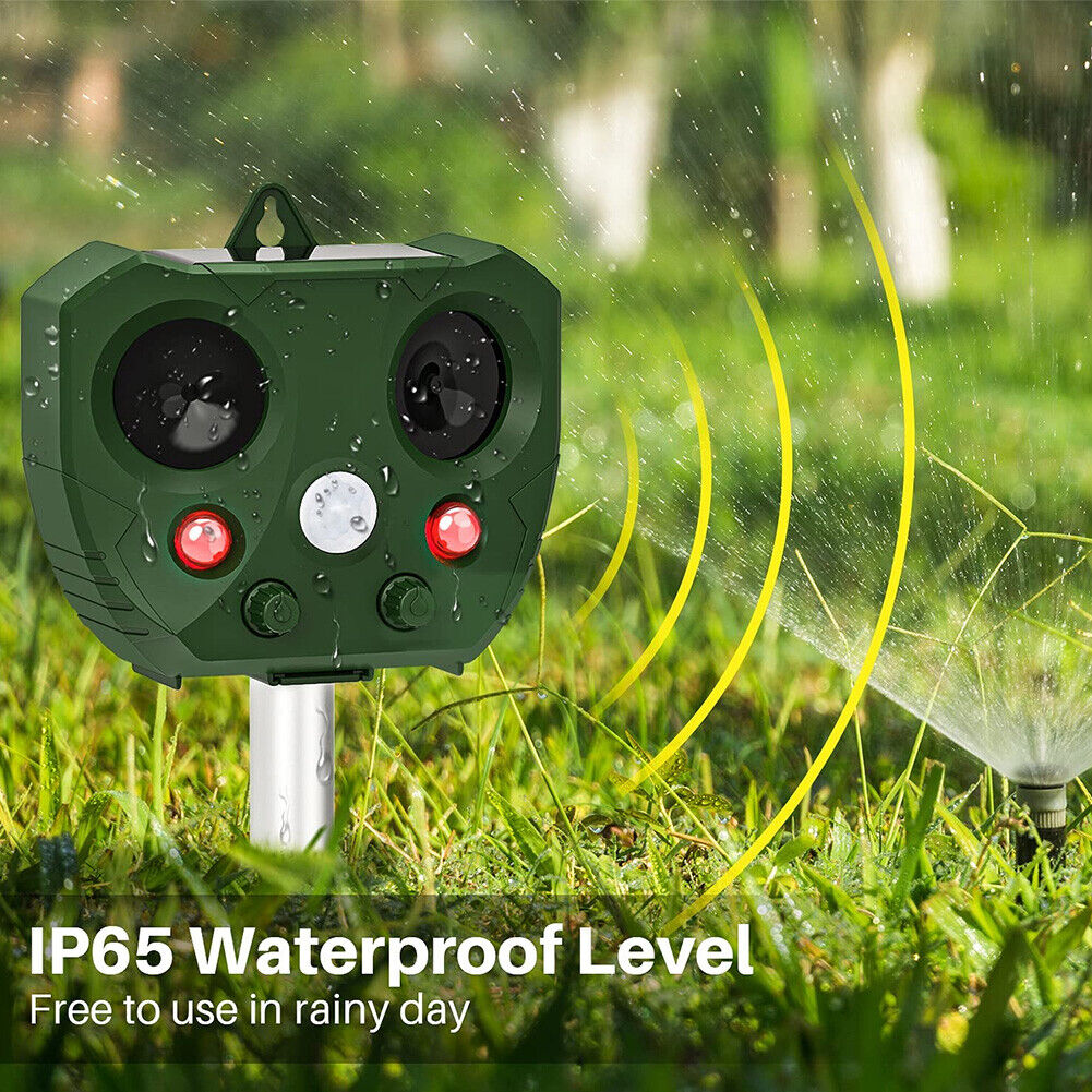 Solar Animal Repeller Ultrasonic Motion Sensor Bird Deer Raccoon Deterrent