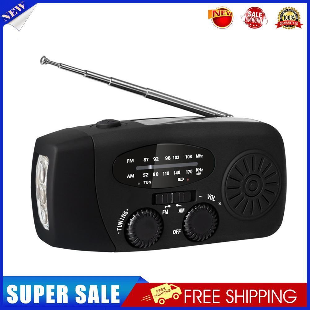 3 LED Lights Flashlight Hand Crank Radio 1200mAh Power AM FM Radio Black