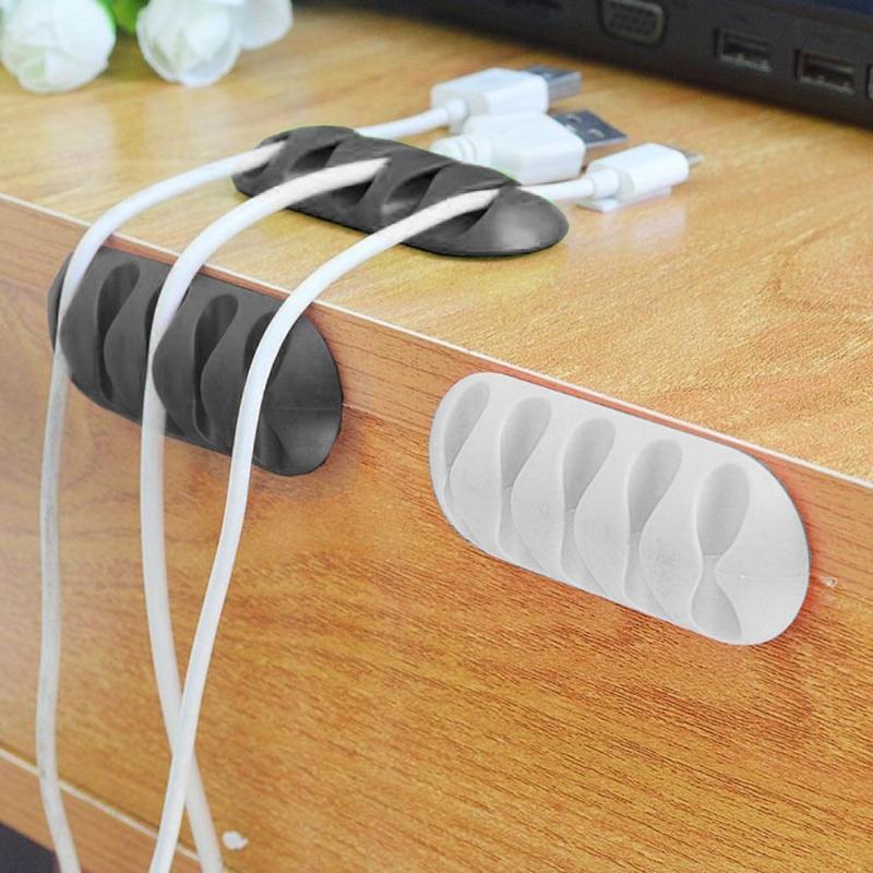 2Pcs 5-Clip Silicone Earphone Cable Winder Wire Organizer Cord Fixing Holder