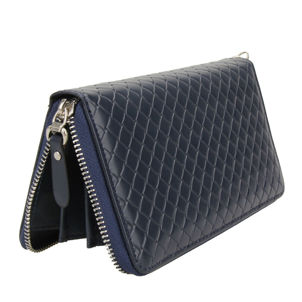 PU Long Leather Wallet Men Card Holder Business Clutch Handbag (Blue)-12463