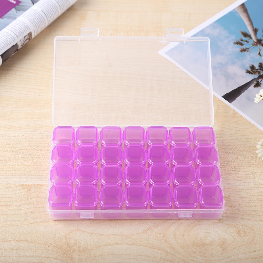 28 Slots Storage Box Nail Art Rhinestone Jewelry Display Case (Purple)