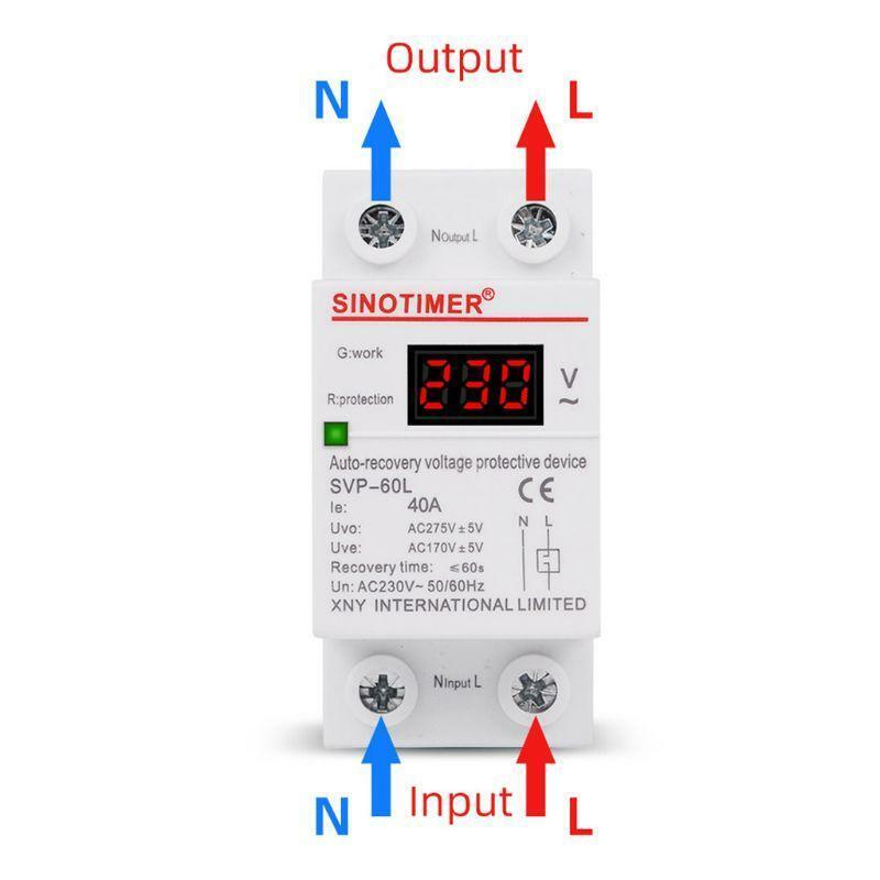 230V AC 40A LED Display Din Rail Adjustable Smart Automatic Recovery Protective