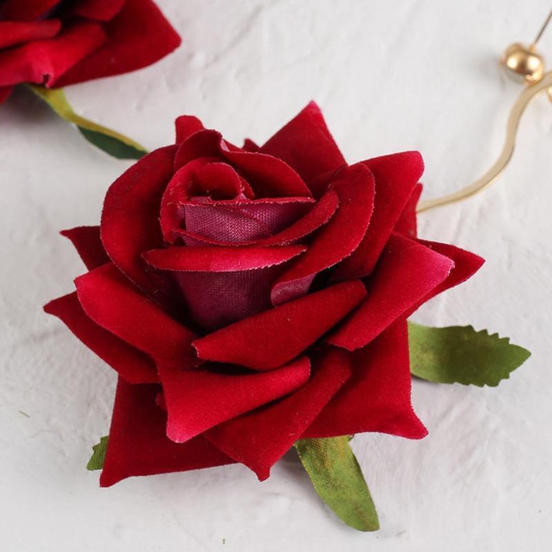 Exaggerated Simulated Handmade Rose Flower Earring Dangling Earring for Girl