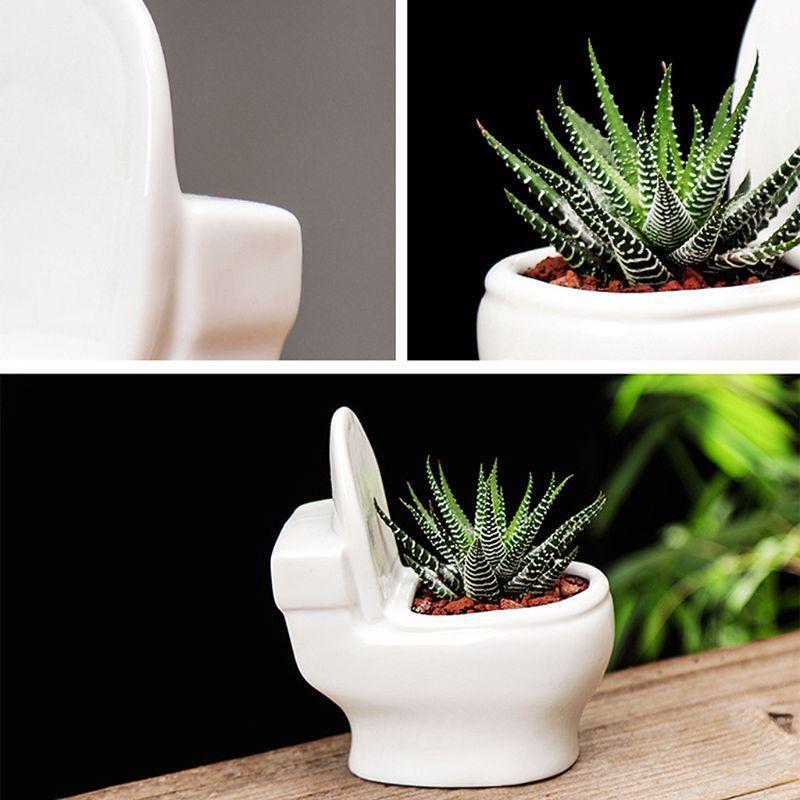 Creative Mini Toilet Shape Fleshy Ceramic Flowerpot Garden Home Decor Flower Pot