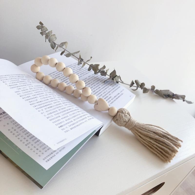 Wood Bead Garland with Tassels Farmhouse Home Decoration Wood Bead Room Decor