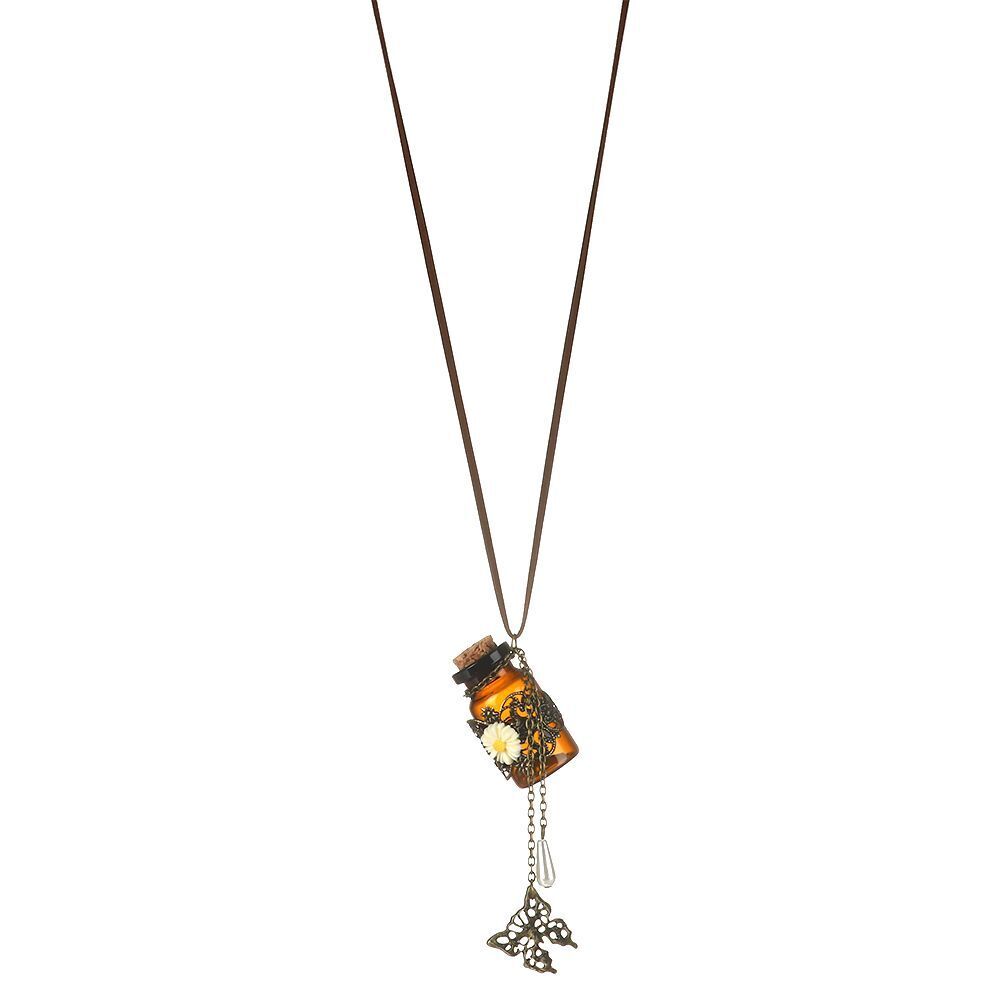 Charm Glass Flask Pendant Wishing Bottle Necklace Carved Flower Sweater Chain