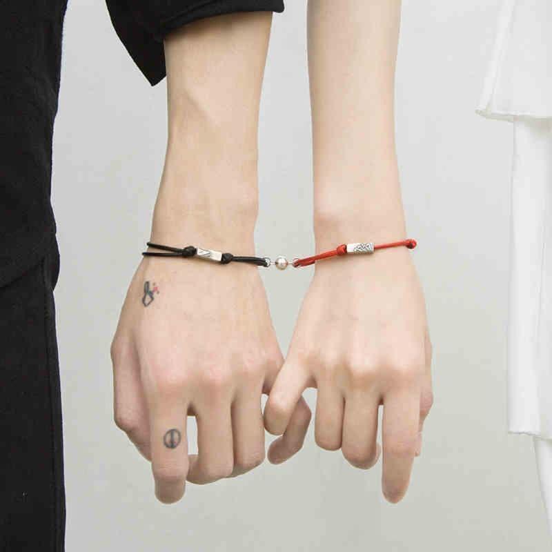 2Pcs Friendship Rope Braided Distance Couple Magnetic Bracelet Kit Lover Jewelry
