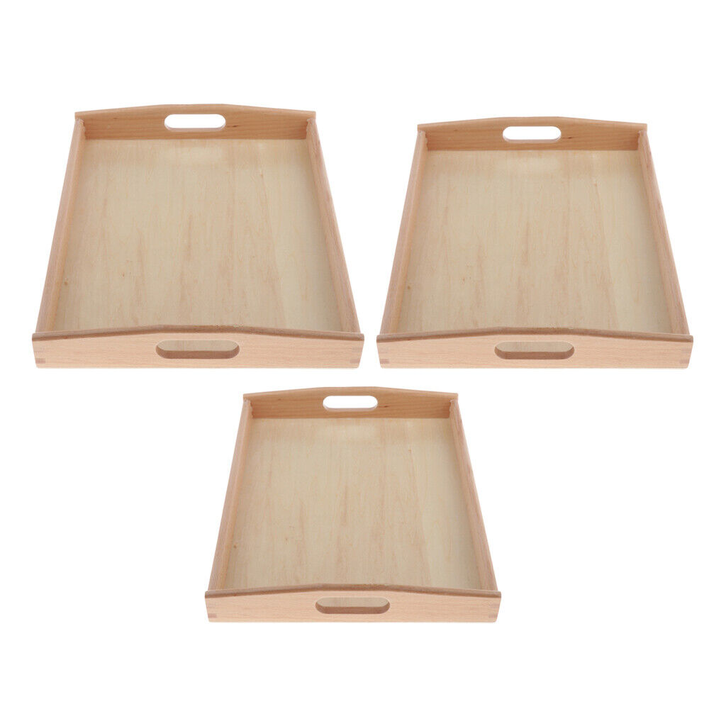 3 Pieces Practical Beech Wooden Tray Organizer  Toddlers Teaching