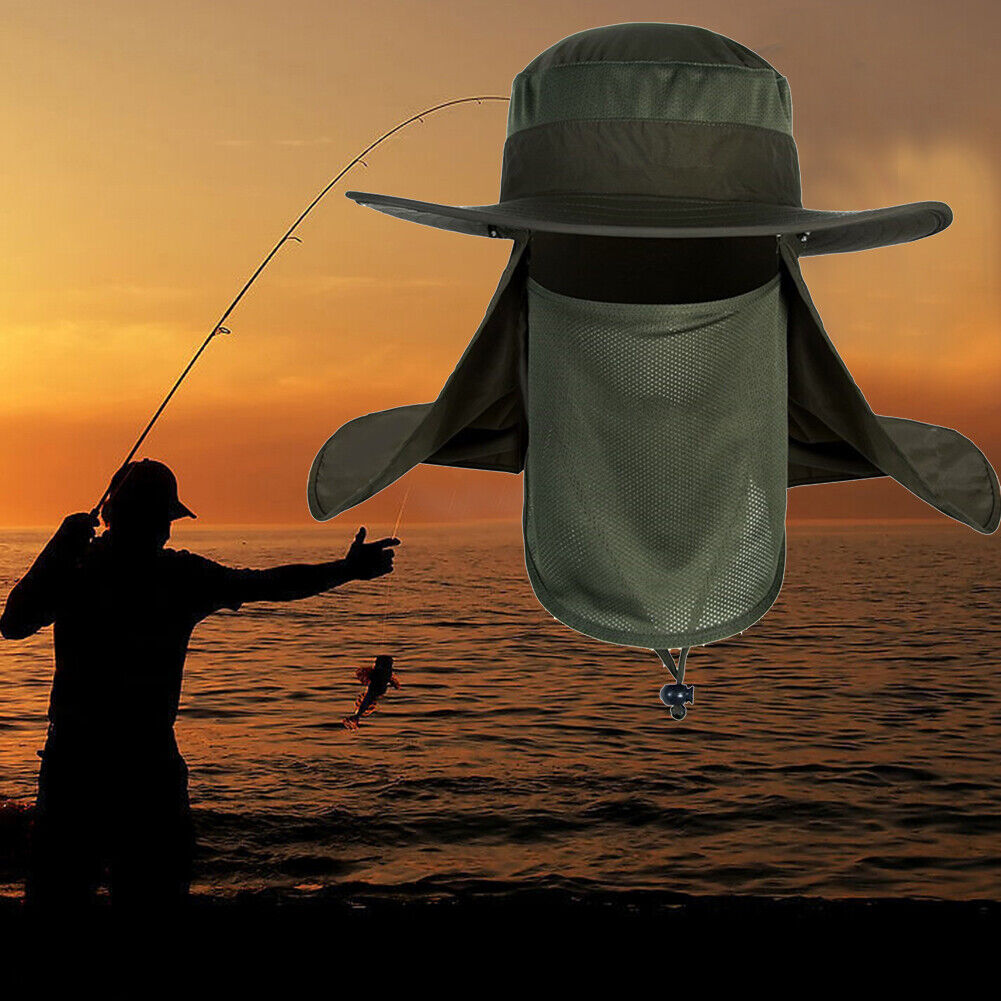 UV Protection Fisherman Hat Sun Visor Cap for Fishing Camping (Army Green)