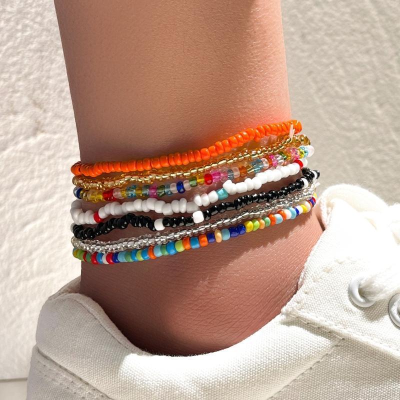 7 Pcs Boho Style Mix and Match Beach Anklet Summer Beach Colorful Anklets Set
