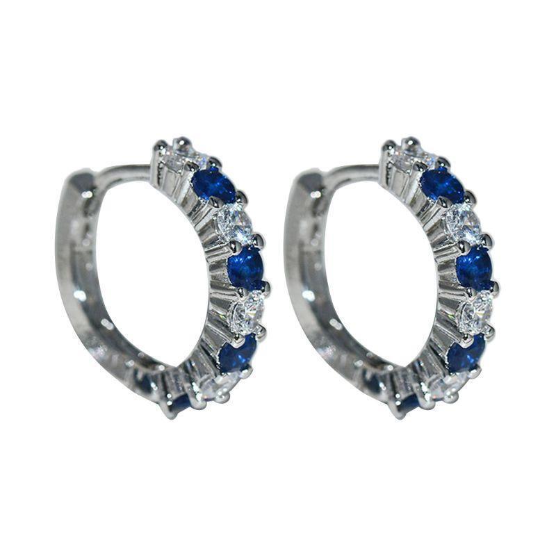 Beautiful Hoop Earrings w/Blue Sapphire and White Rhinestone for Street Shooting