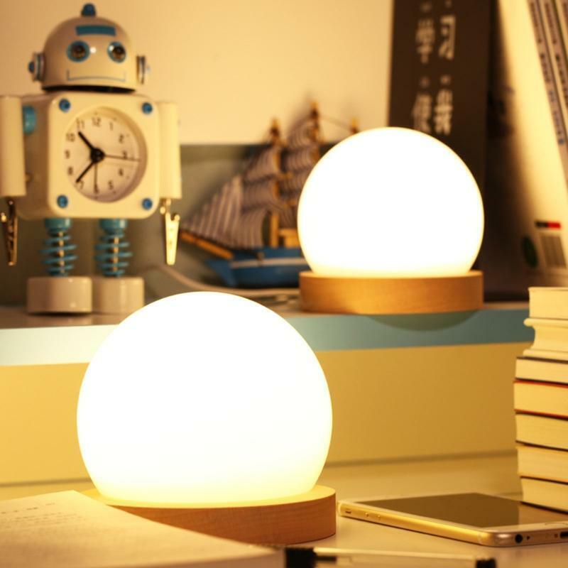 Simple Creative Warm Dimmer Night Light Desk Bedroom Decoration Ball Wooden Lamp