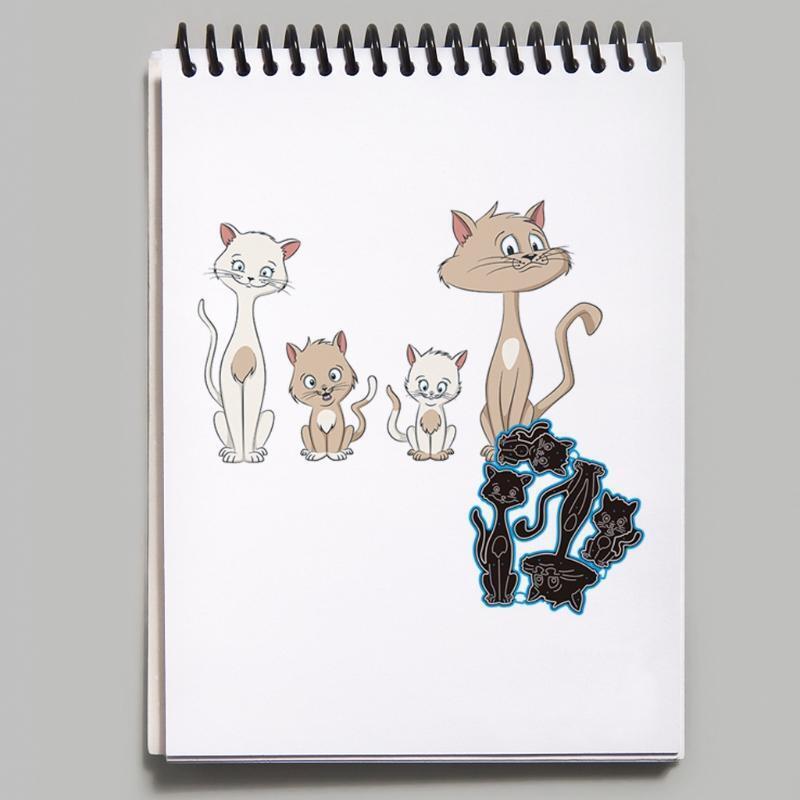 Cartoon Cat Family of Four Carbon Steel Cutting Dies DIY Scrapbooking Photo