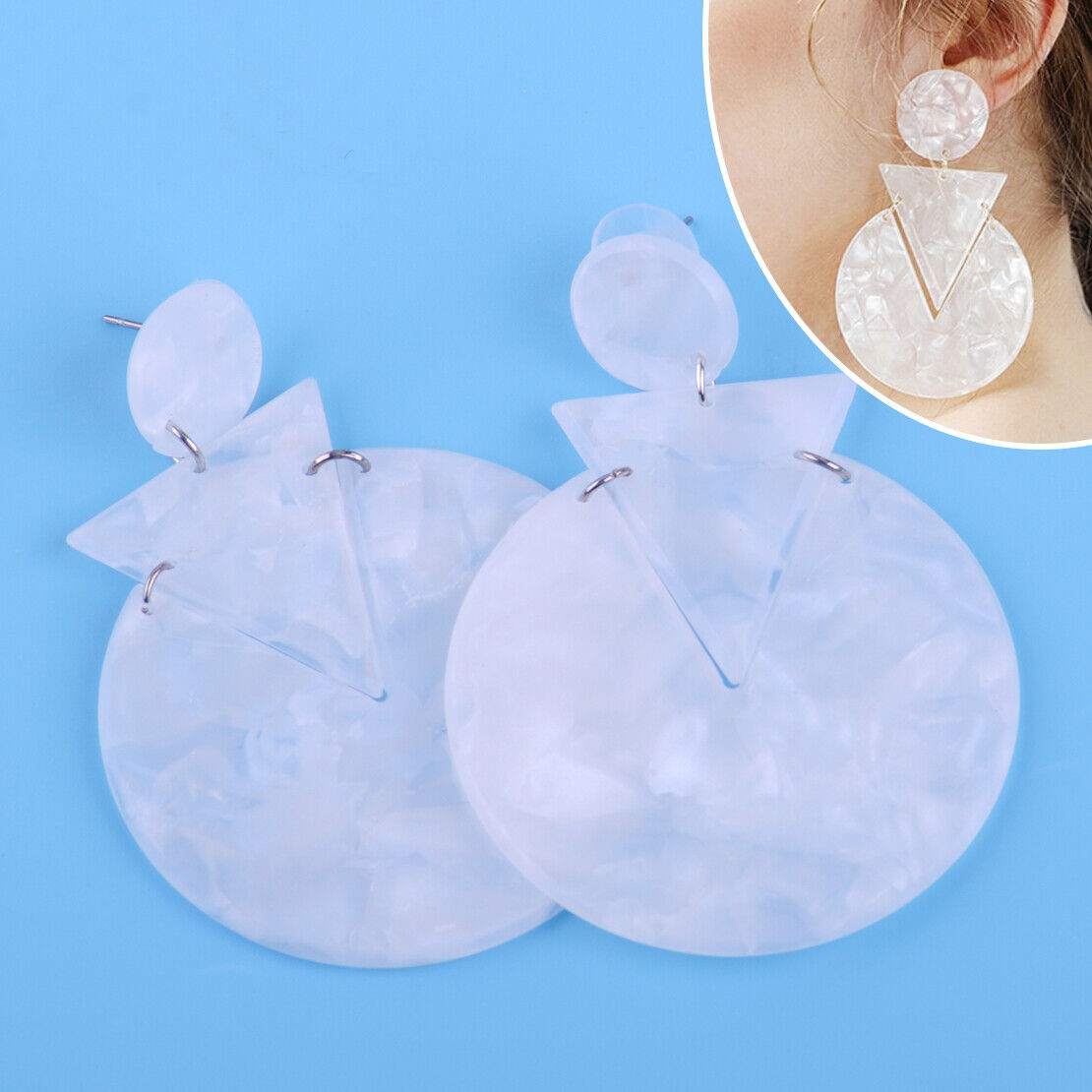 1x European Style Geometric Triangle Round Acrylic Earrings Ear Stud White Li