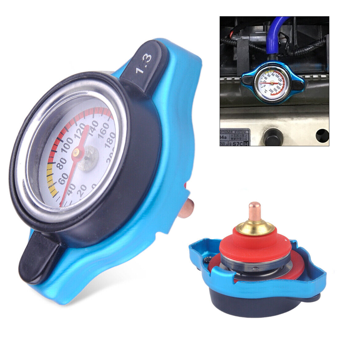 Car Thermostatic Gauge Radiator Cap Cover 1.3 bar Head Water Temp Meter Li