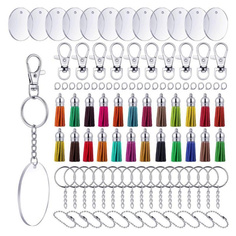 Acrylic Keychains Blank Colorful Tassels Bead Chains Metal Decoration Keyrings