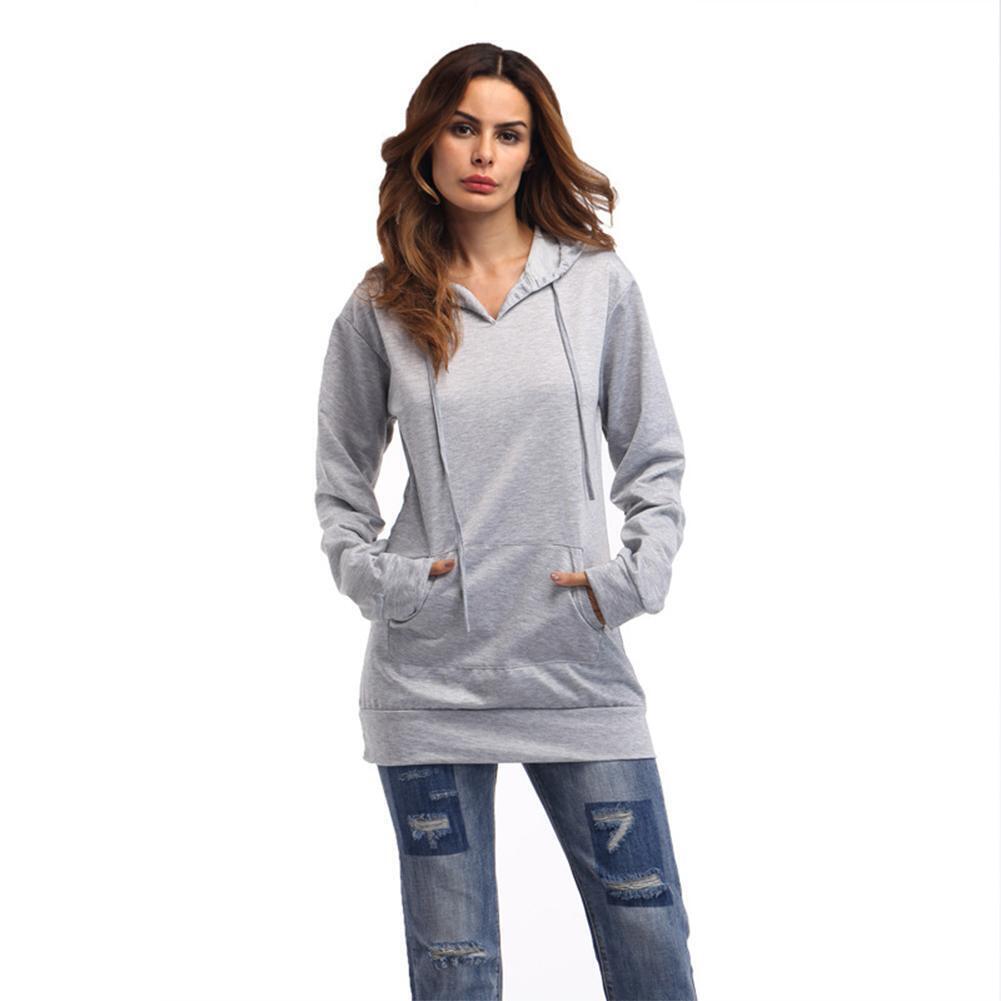 Cotton Pure Color Loose Hoody Female Pullover Long Sleeve Women Hoodie (XL)