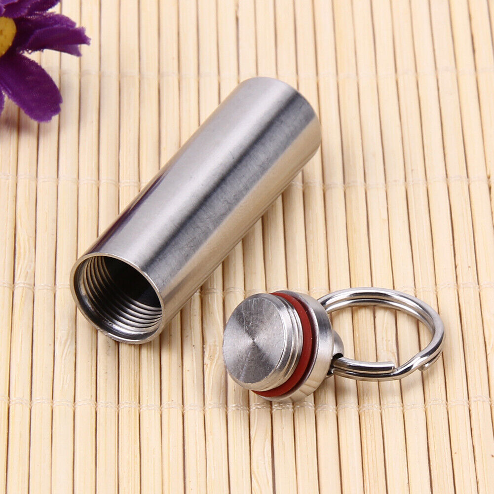 Survival Waterproof Pills Box Container Aluminum Medicine Bottle Keychain