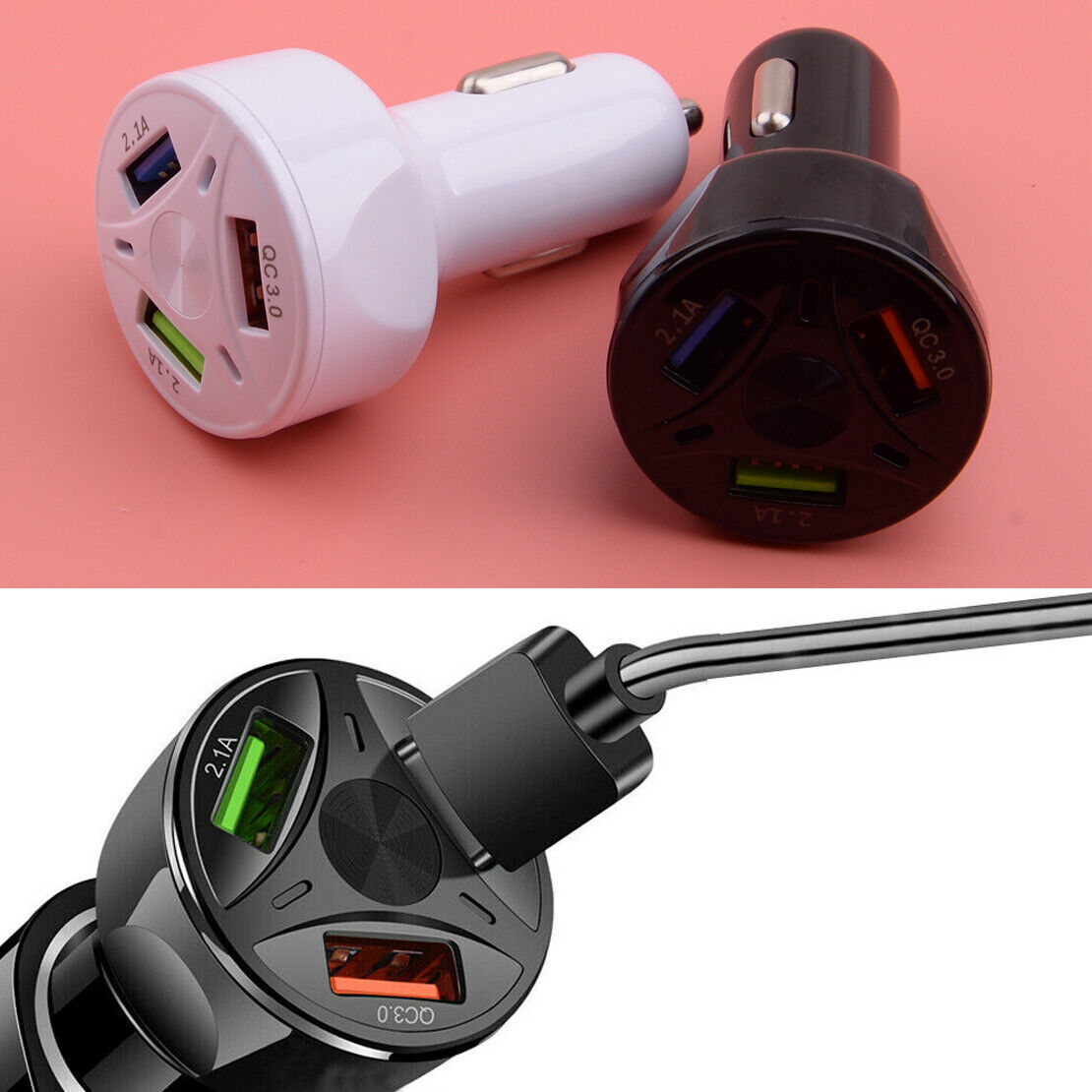 Fast Car Charger 3 USB Port Quick Charge Type-C Phone