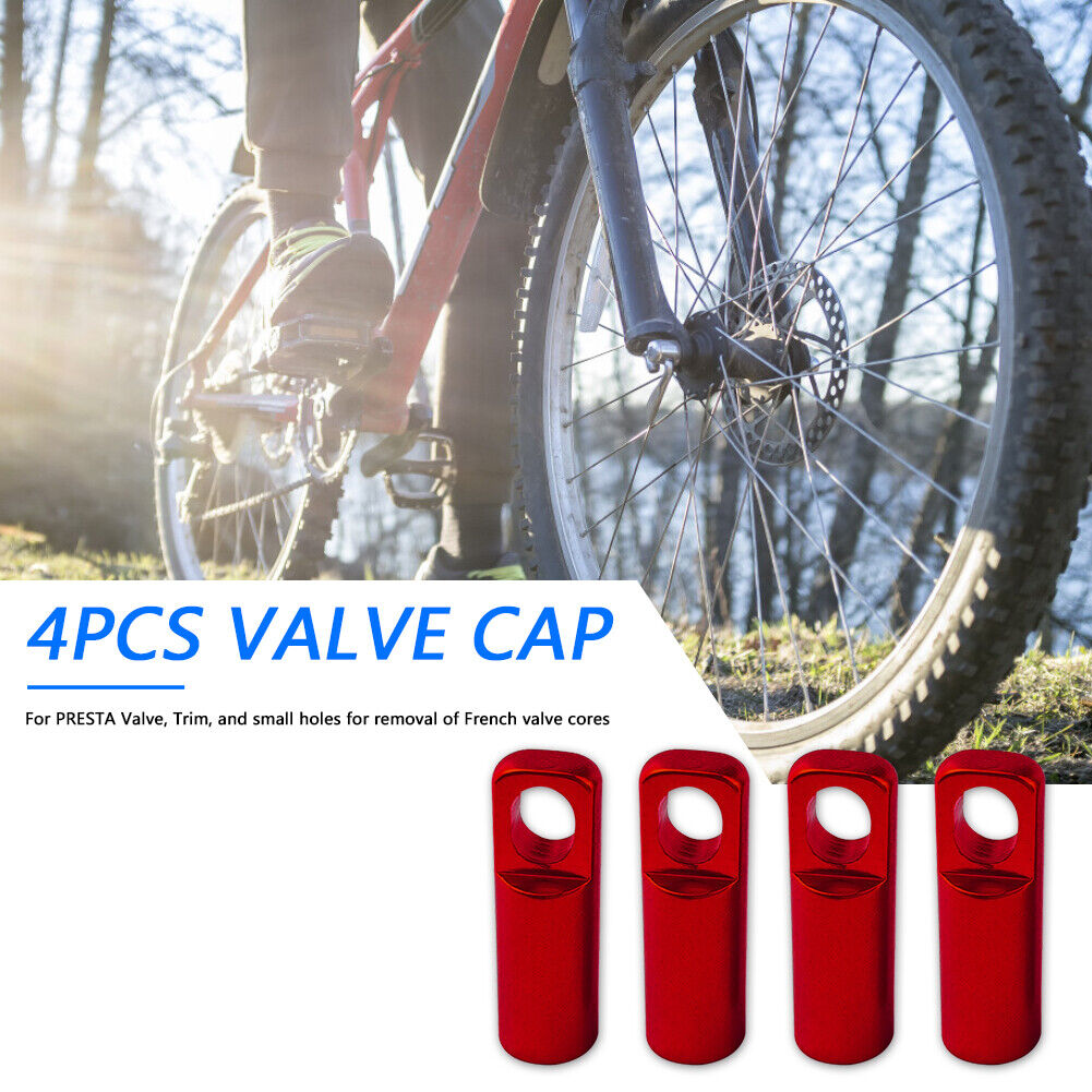 4pcs CNC Bike Tyre Presta Valve Cap Bicycle Tire Valve Dust Covers (Red)