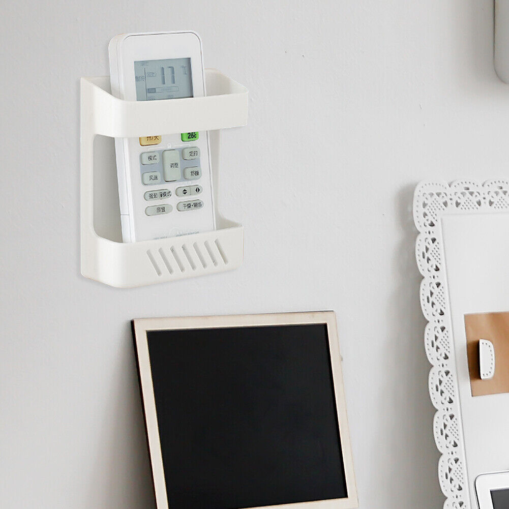 Wall Organizer Adhesive Remote Control Phone Charging Plug Holder (White)