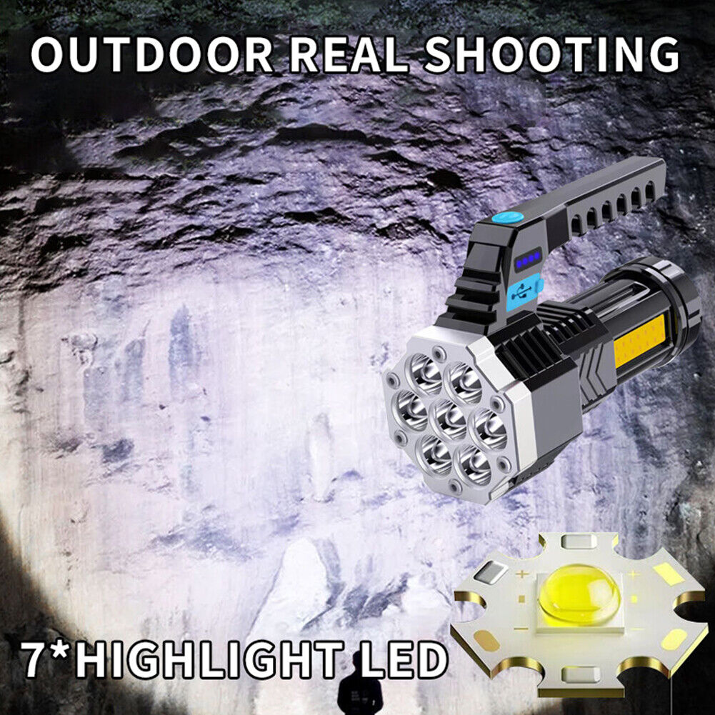 7LED+COB Portable Flashlight USB Rechargeable Camping Torch Searchlight