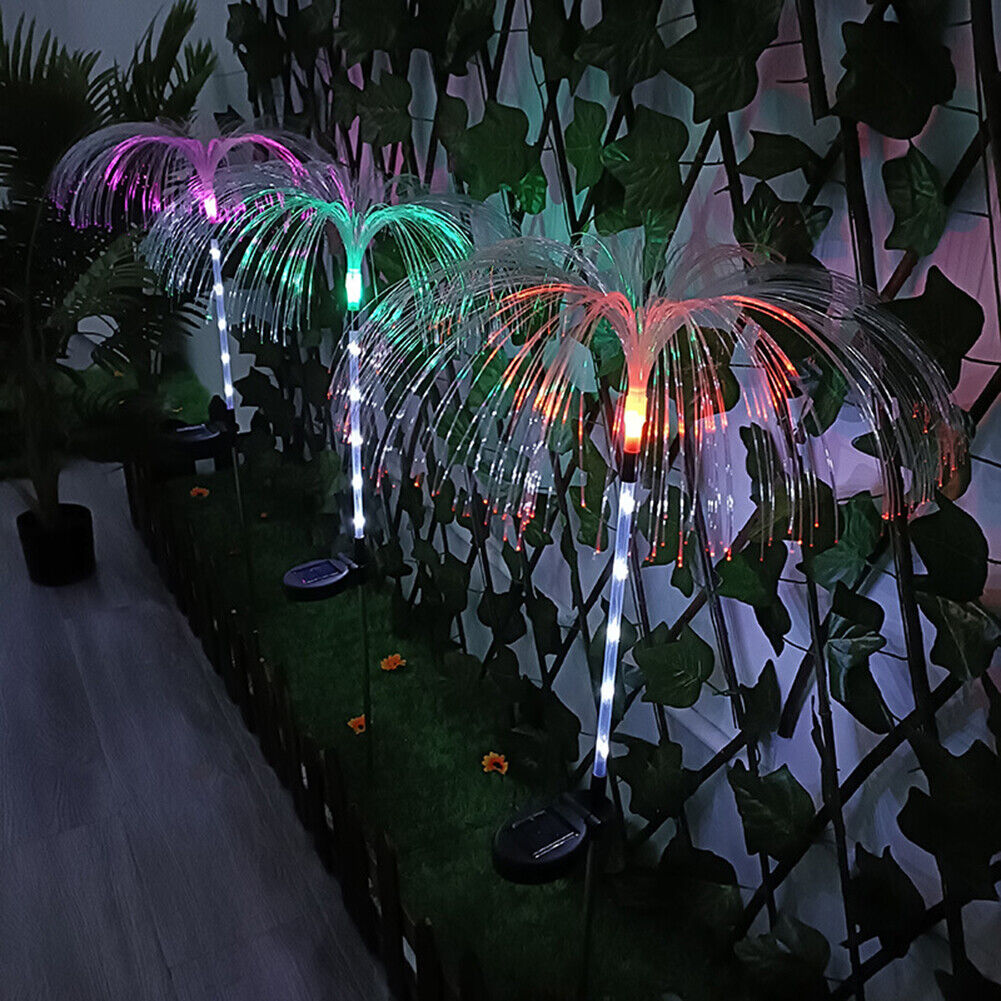 2pcs Solar Fiber Optic Garden Lawn Light Jellyfish Outdoor Path Ground Lamp