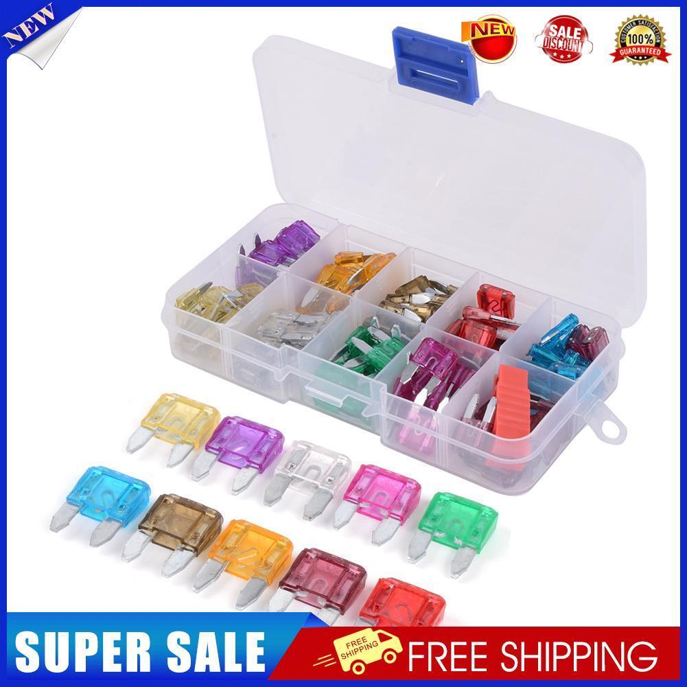 100pcs Mini Car Fuses 3A 5A 7.5A 10A 15A 20A 25A 30A 35A 40A with Box+Clip