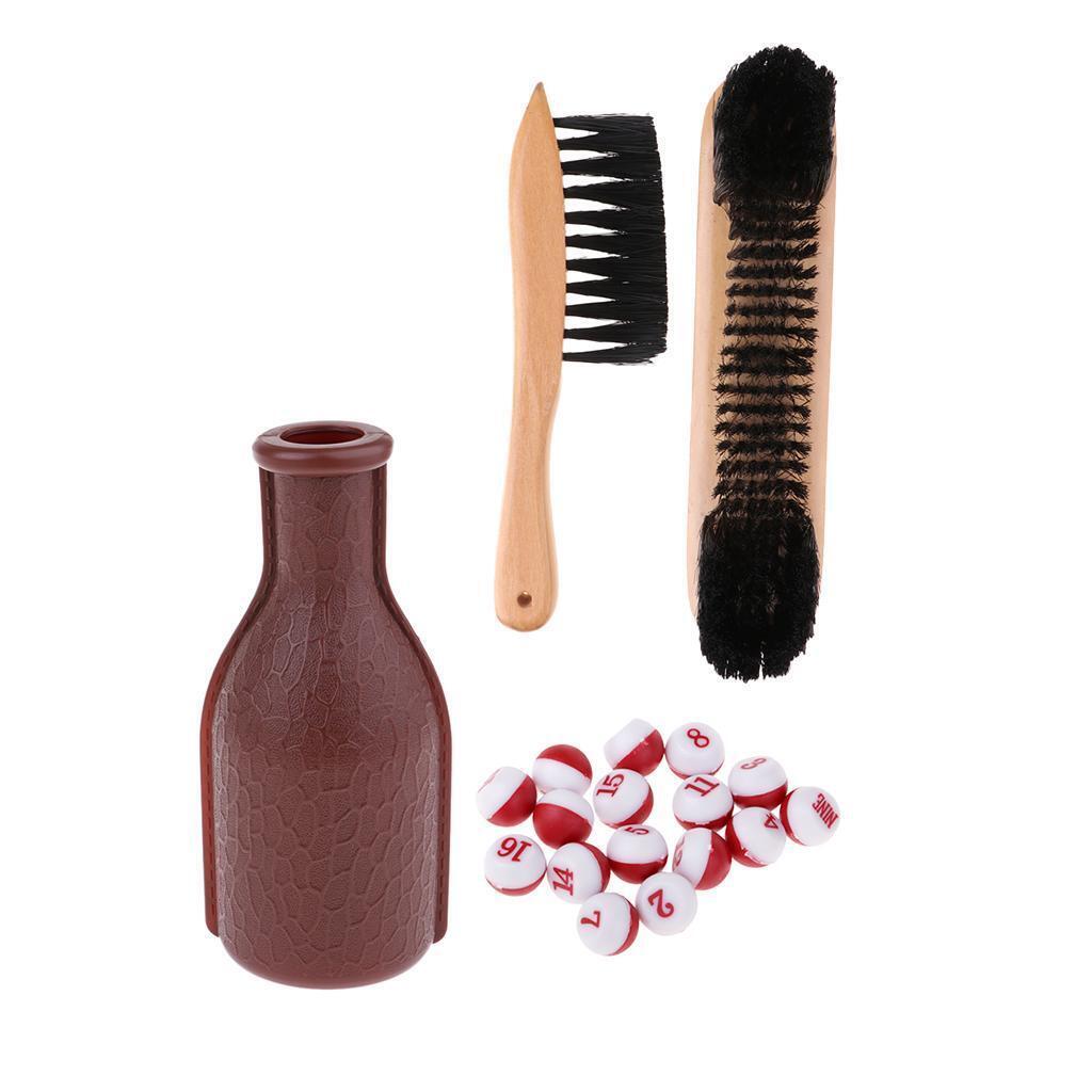 Pool Snooker Billiard Table Brush Felt Cleaner & Shaker Bottle Tally balls