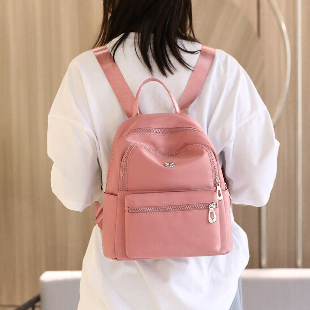 Waterproof Nylon School Shoulder Bag Women Casual Travel Backpack (Pink)