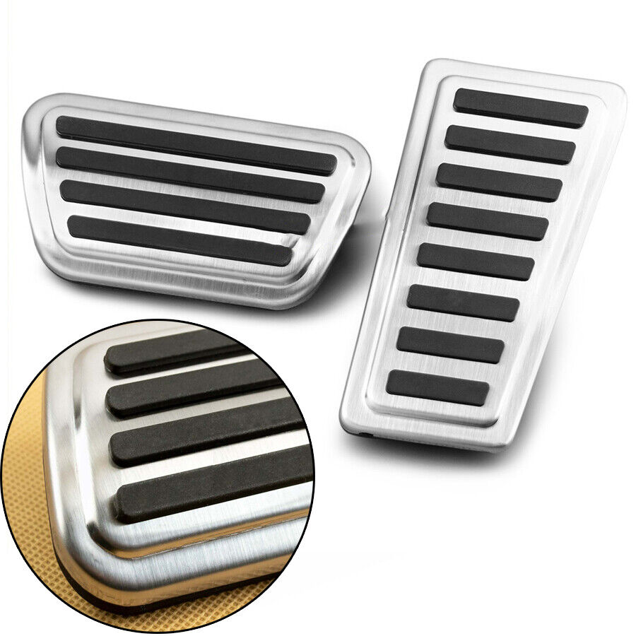 Gas & Brake Pedal Cover Brushed Stainless Steel W/ TPE Rubber For 19-21 Ram 1500