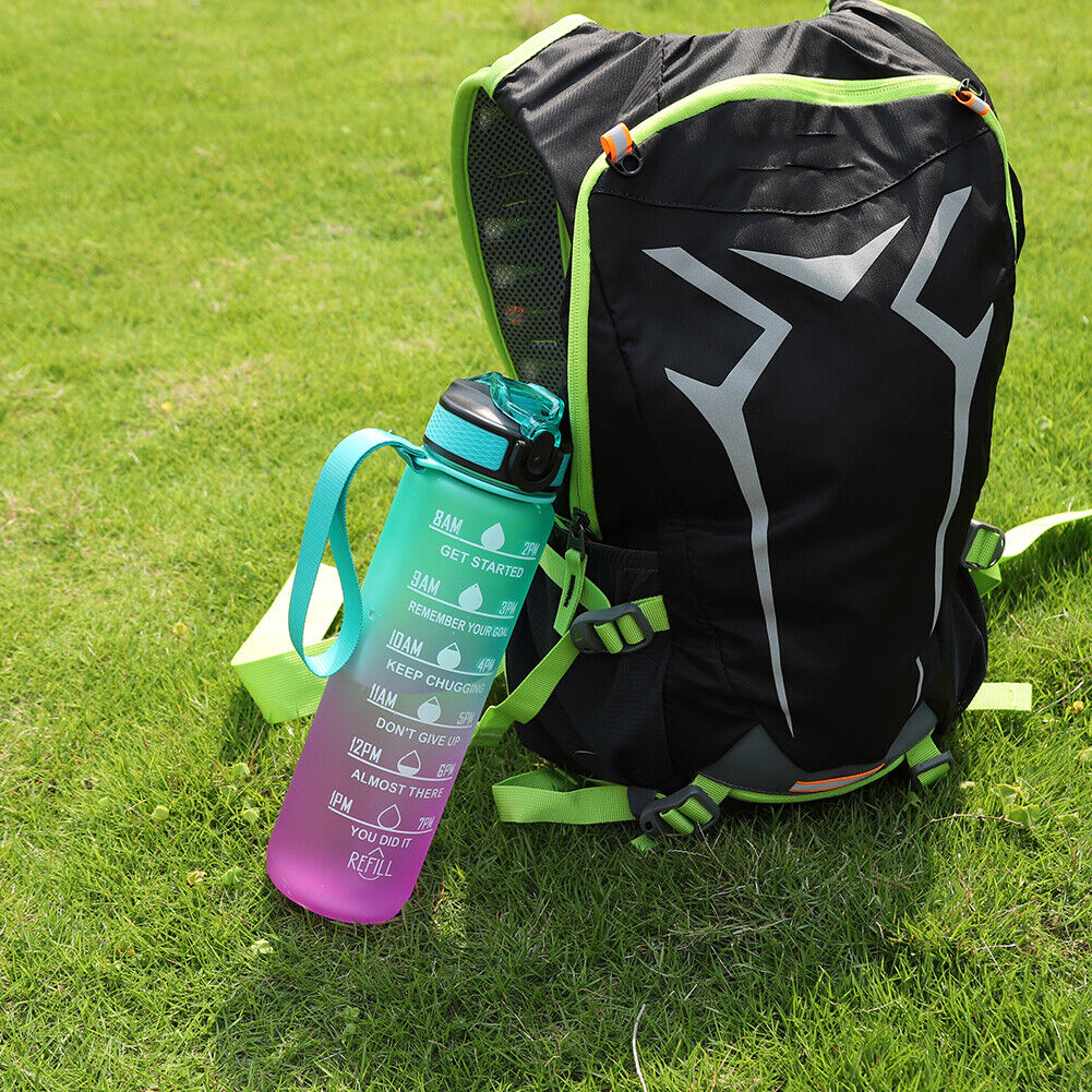 1000ml Water Bottle Time Scale Fitness Sports Bike Water Cup (Green+Purple)