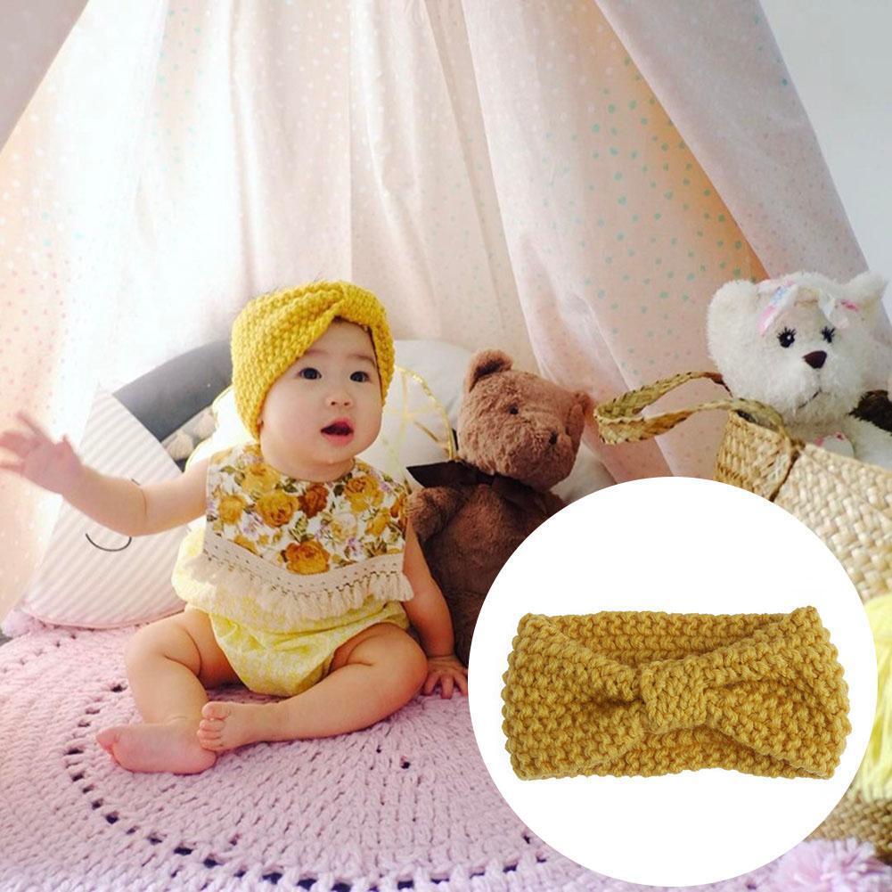 New Baby Knit Crochet Bow Headband Hair Accessories Child Headwear(Yellow)