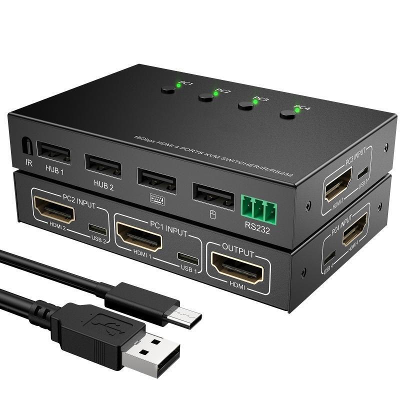 4 In 1 Out KVM Switch 4 Port Support Wireless Keyboard and Mouse,PC,Printer,