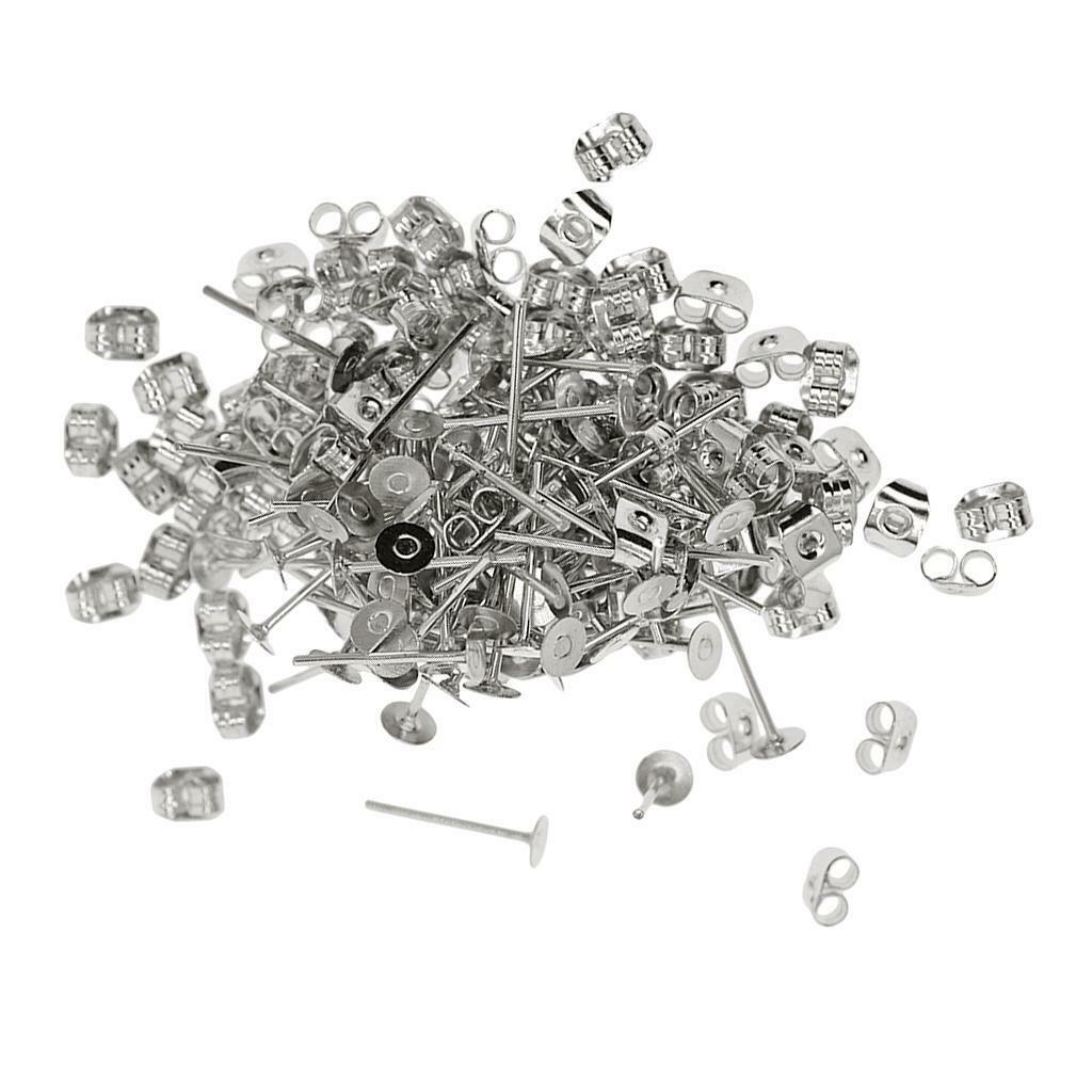 200 Pairs 4mm Iron Earring Posts and Backs Jewelry for DIY Earring Findings