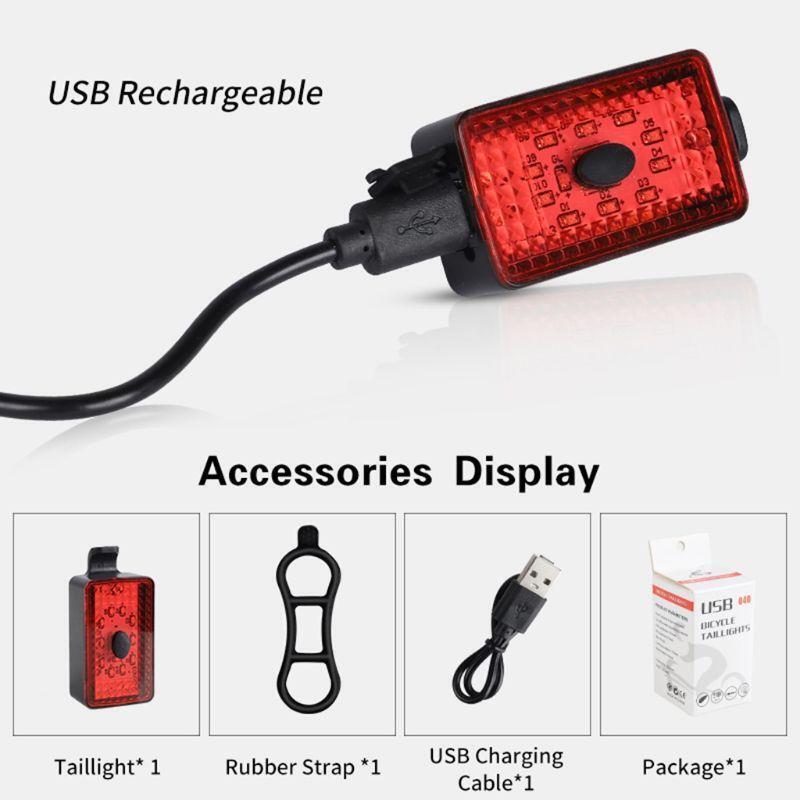 Bicycle Tail Light Mini Flashlight USB Charging Warning Lights Safety Taillight