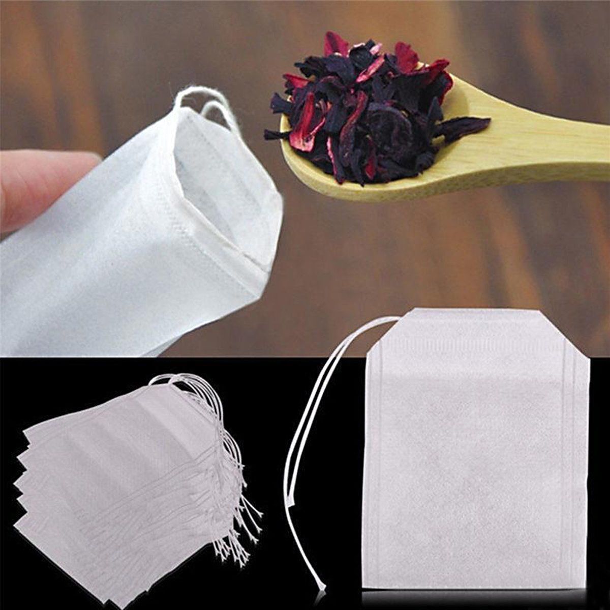 100x non-woven Empty Teabags String Heat Seal Filter Paper Herb Loose Tea Bag EN