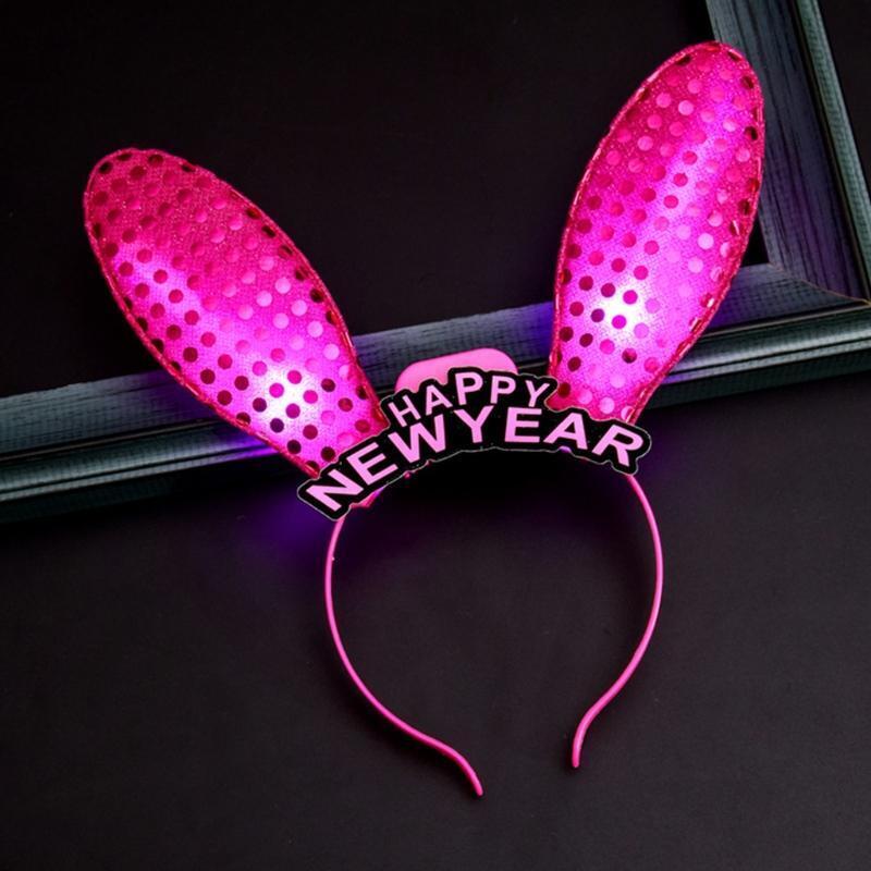 Bunny Ear Headband Light Up Rabbit Ears Hair Hoop Christmas New Year Photo Props