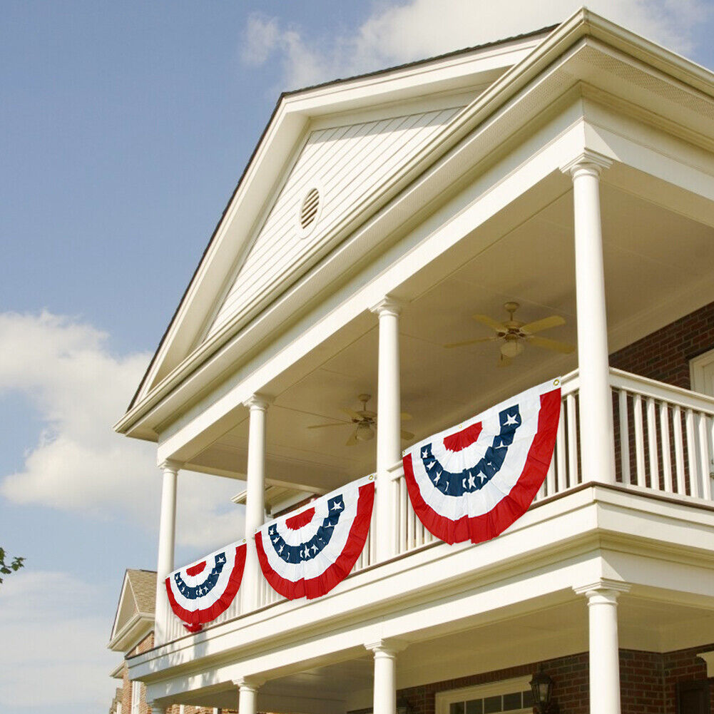 USA Pleated Fan Flag American Bunting Patriotic Half Banner Home Decoration