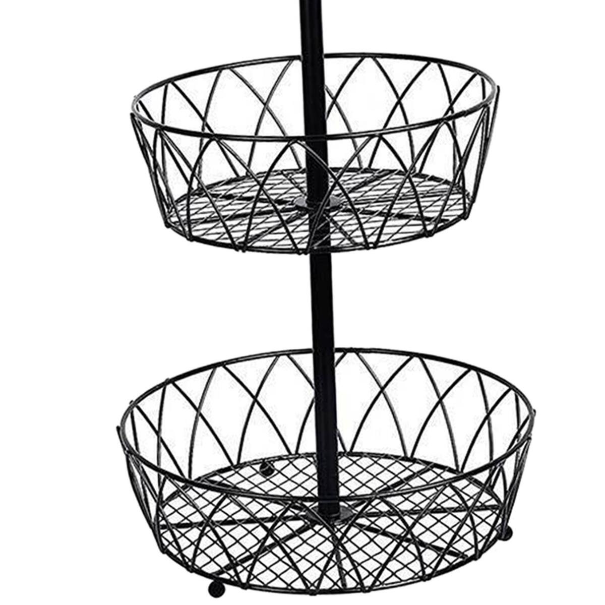 Metal Fruit Basket with Banana Hanger 2 Tier Storage Holder for Counter Home