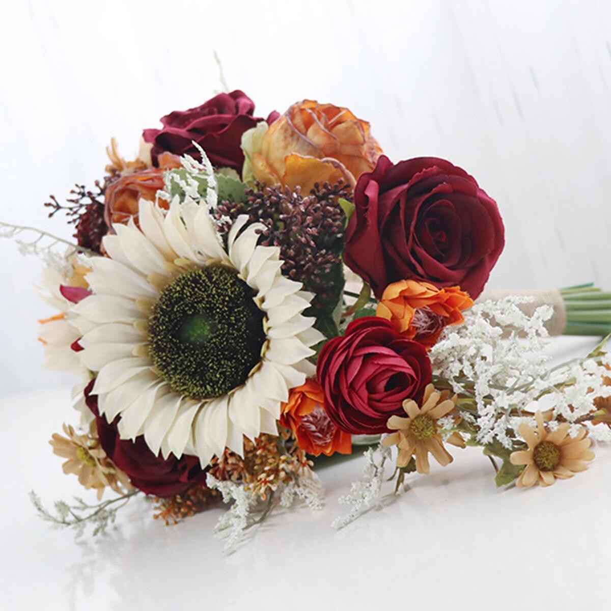 Wedding Bride Hand Bouquet Sunflowers with Ribbons for Party Church Supplies